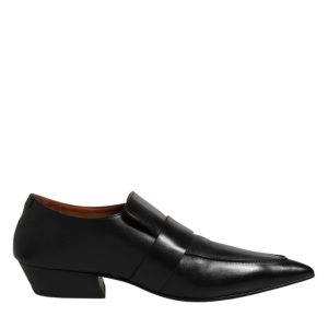 Black Soft Leather Loafer Pointed Toe Slip On Shoes