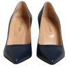 Blue Leather Pointed Toe Block Heels Shoes - Image 2