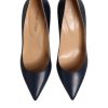 Blue Leather Pointed Toe Block Heels Shoes - Image 3