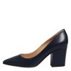 Blue Leather Pointed Toe Block Heels Shoes - Image 6