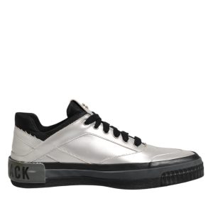 Silver Leather Lace Up Low Top Sneakers Shoes