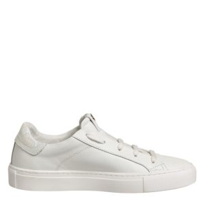 White Leather Low Top Lace Up Sneakers Shoes