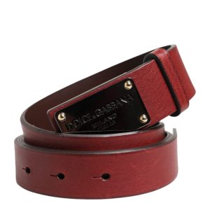 Maroon Classic Leather Metal Logo Buckle Belt