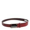 Maroon Classic Leather Metal Logo Buckle Belt - Image 3