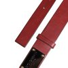 Maroon Classic Leather Metal Logo Buckle Belt - Image 5