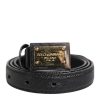 Black Leather Square Metal Buckle Cintura Belt - Image 2