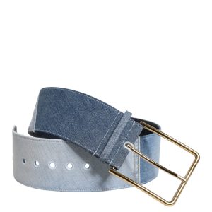 Two Tone Blue Denim Gold Metal Buckle Belt