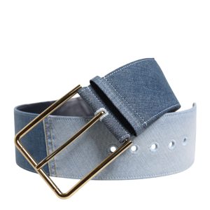 Two Tone Blue Denim Gold Metal Buckle Belt