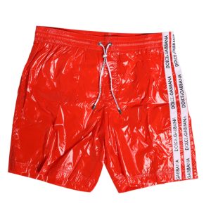 Red Nylon Drawstring Beachwear Shorts Swimwear