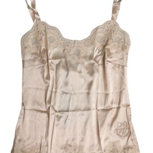 Beige Lace Silk Satin Tank Lingerie Underwear