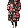 Black Floral Print Puffer Long Coat Jacket - Image 2