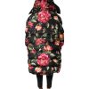 Black Floral Print Puffer Long Coat Jacket - Image 4