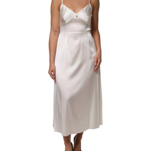 White DG Logo Full Slip Silk Dress Sleepwear
