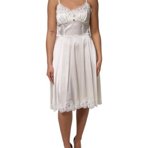 White Lace DG Logo Silk Dress Sleepwear