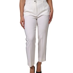 White Wool High Waist Tapered Pants
