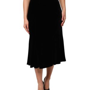 Black High Waist Fit Flared Midi Skirt