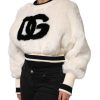 White Cropped Faux Fur DG Sweatshirt Sweater - Image 3
