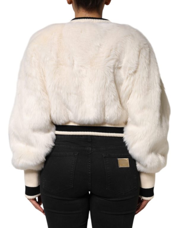 White Cropped Faux Fur DG Sweatshirt Sweater - Image 4