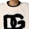 White Cropped Faux Fur DG Sweatshirt Sweater - Image 5
