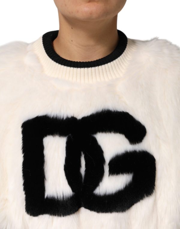White Cropped Faux Fur DG Sweatshirt Sweater - Image 5