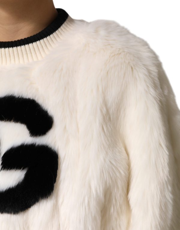 White Cropped Faux Fur DG Sweatshirt Sweater - Image 6