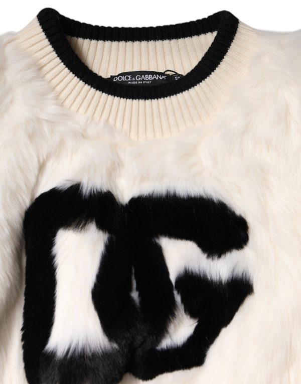 White Cropped Faux Fur DG Sweatshirt Sweater - Image 7