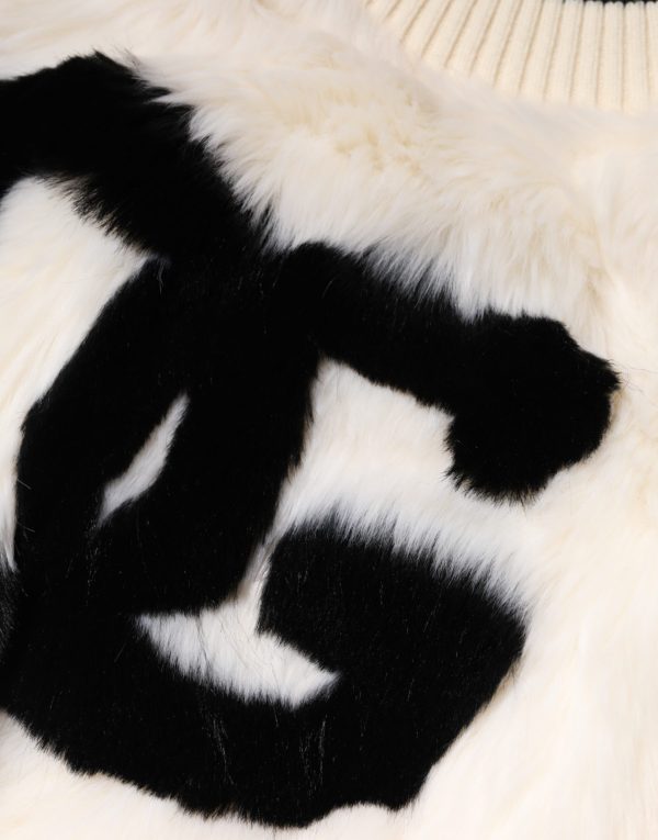 White Cropped Faux Fur DG Sweatshirt Sweater - Image 8