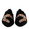 Black Velvet Embellished Loafer Slip On Shoes - Image 2