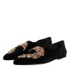 Black Velvet Embellished Loafer Slip On Shoes - Image 4
