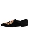 Black Velvet Embellished Loafer Slip On Shoes - Image 6