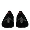 Black Velvet Embellished Loafer Slip On Shoes - Image 2