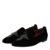 Black Velvet Embellished Loafer Slip On Shoes - Image 4