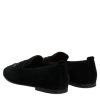 Black Velvet Embellished Loafer Slip On Shoes - Image 5