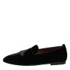 Black Velvet Embellished Loafer Slip On Shoes - Image 6