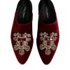 Black Red Velvet Embellished Slip On Shoes - Image 3