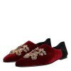 Black Red Velvet Embellished Slip On Shoes - Image 4