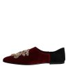 Black Red Velvet Embellished Slip On Shoes - Image 6