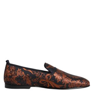 Black Jacquard Polyester Slip On Loafers Shoes