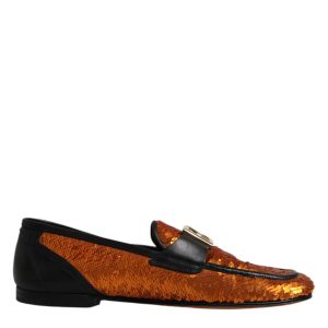 Orange Sequin Embellished Men Loafers Shoes