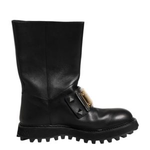 Black Leather DG Logo Plaque High Boots Shoes