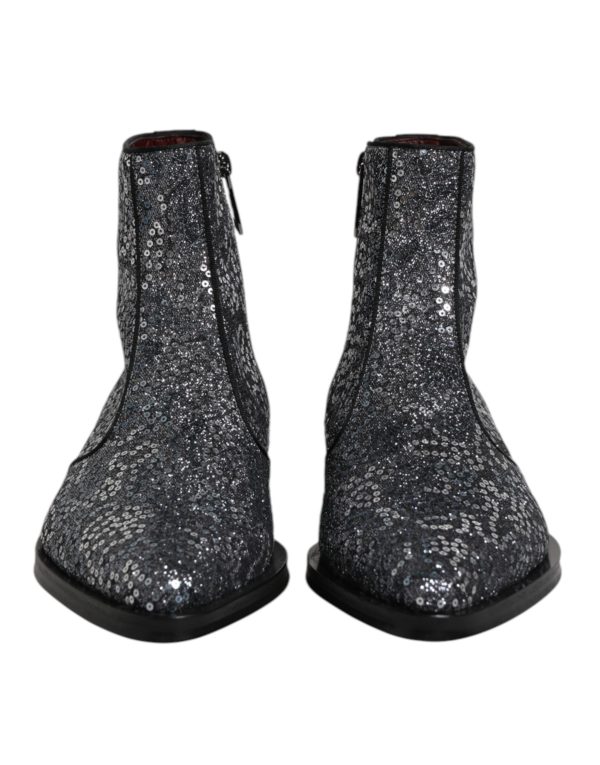Dark Gray Cotton Sequined Chelsea Boots Shoes - Image 2
