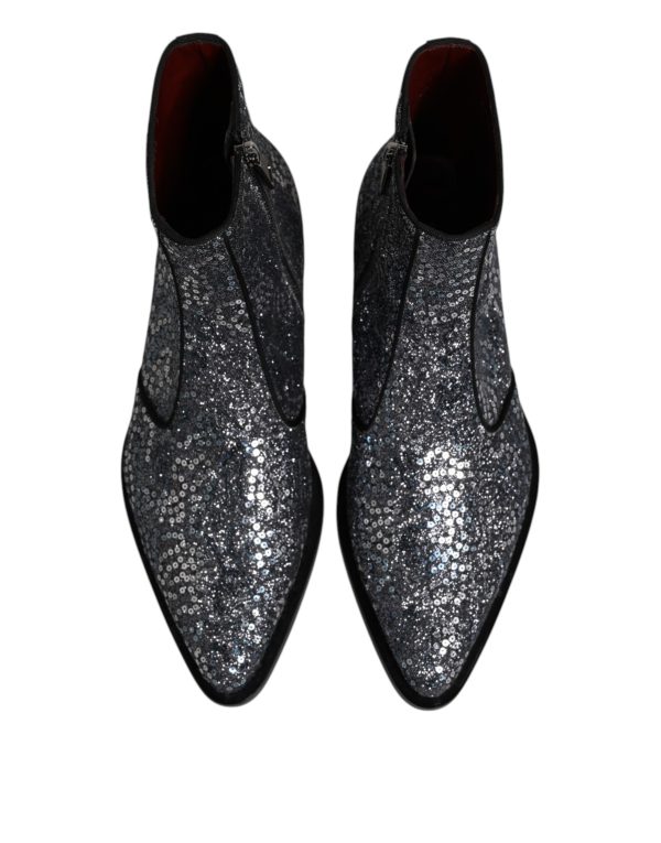 Dark Gray Cotton Sequined Chelsea Boots Shoes - Image 3