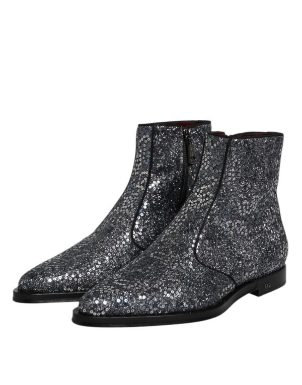Dark Gray Cotton Sequined Chelsea Boots Shoes - Image 4