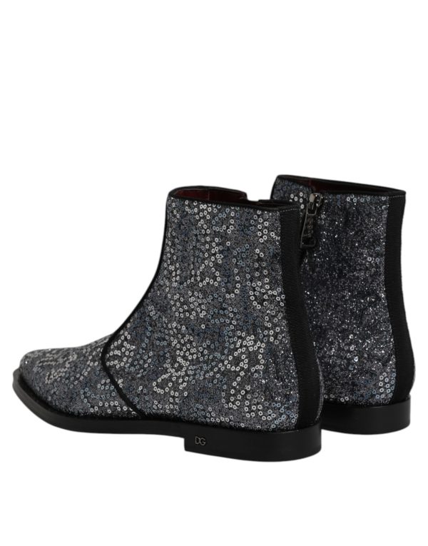 Dark Gray Cotton Sequined Chelsea Boots Shoes - Image 5