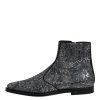 Dark Gray Cotton Sequined Chelsea Boots Shoes - Image 6