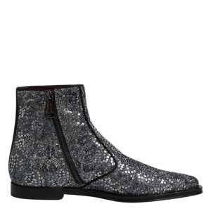 Dark Gray Cotton Sequined Chelsea Boots Shoes