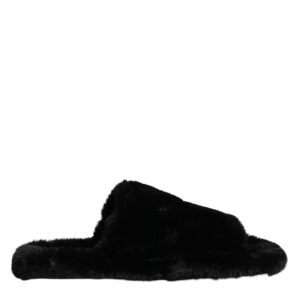 Black Faux Fur Flats Men Sandals Shoes