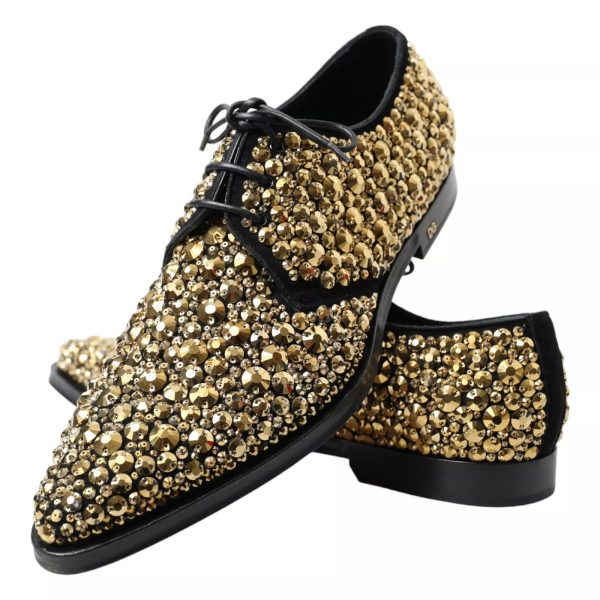 Black Gold Embellished Derby Shoes - Image 2